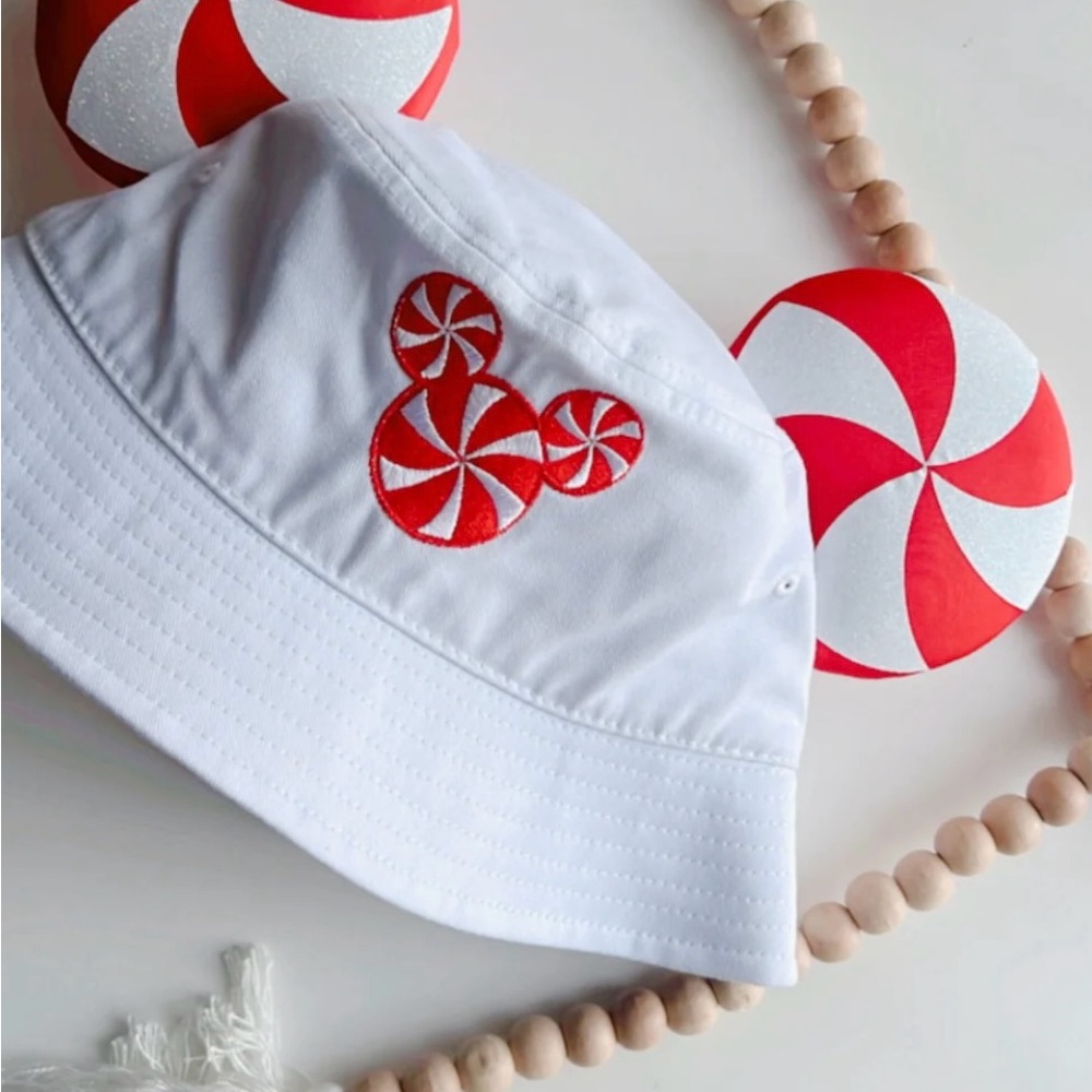 White and Red Peppermint Bucket Hat